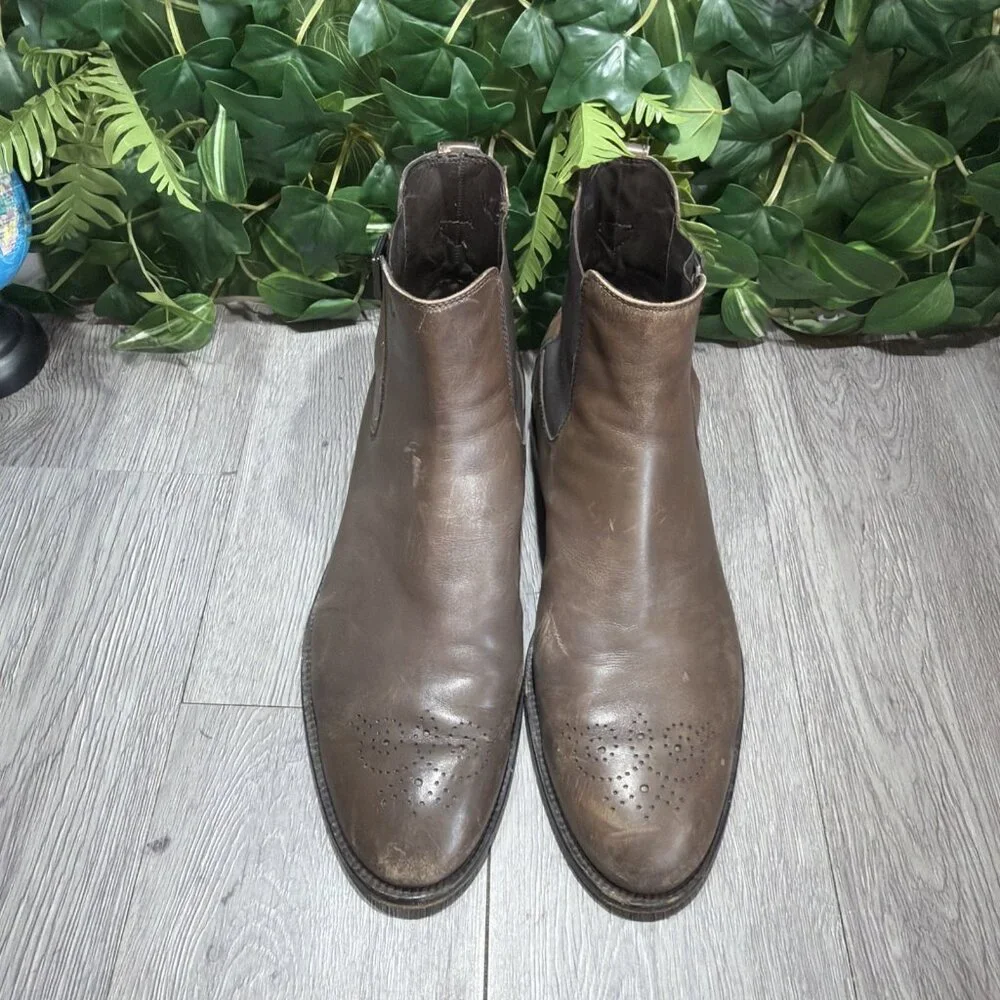 MEN'S TOD'S Buckle CHELSEA WINGTIP BROWN LEATHER BOOTS SIZE 9.5 DISTRESSED
